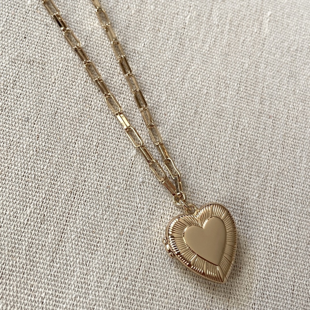 J. Crew Heart Locket Pendant Necklace, Gold, NWT